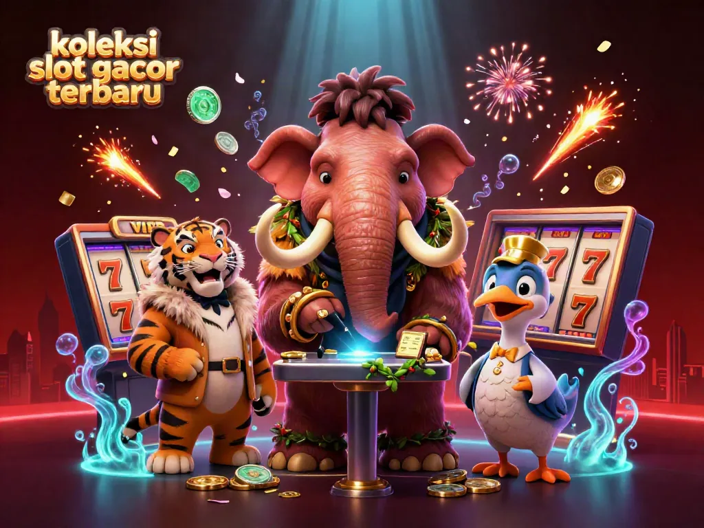 Gambarkan koleksi slot gacor terbaru dengan bouncer mamoth, tamu VIP macan sabertooth, dan portir burung dodo.