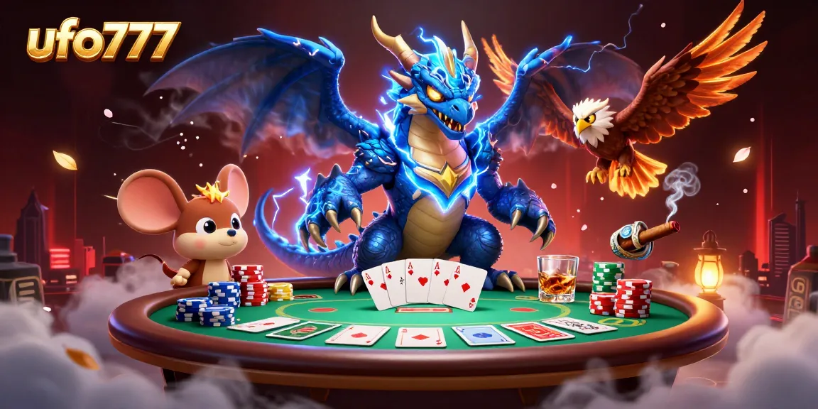 Experience thrilling poker action with ufo777 in a vibrant, dynamic casino scene.