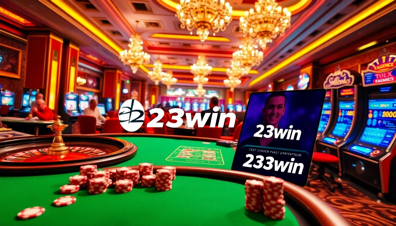 Experience the excitement of 23win at a vibrant casino with roulette, poker, and slot machines.