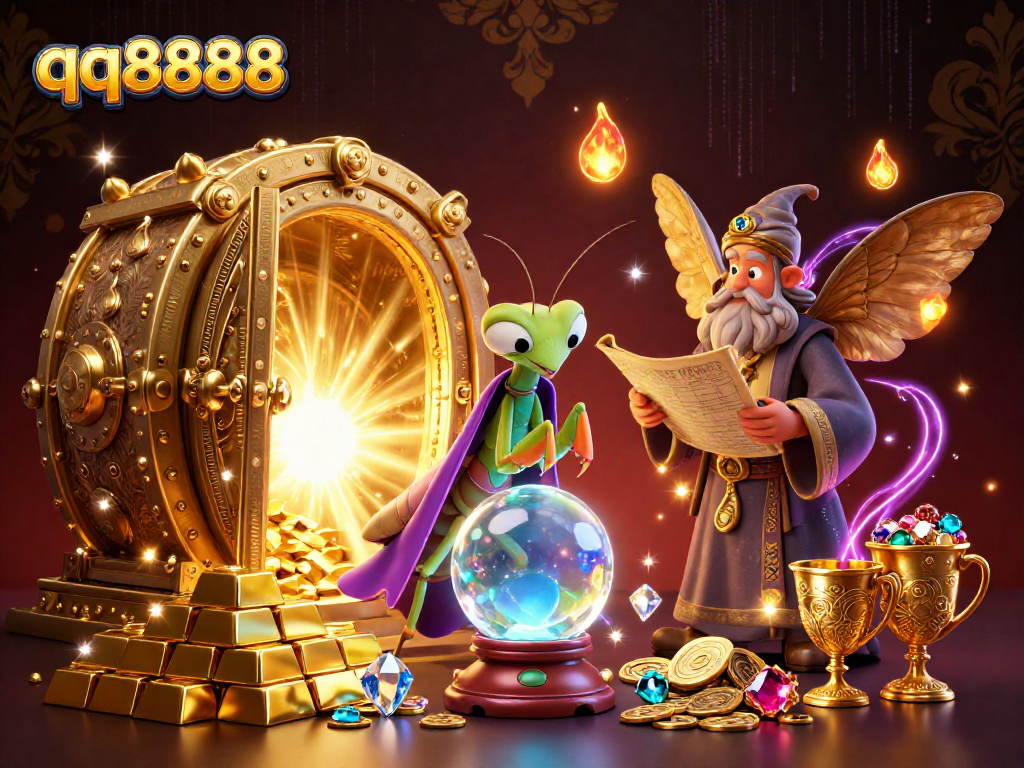 Experience the excitement of qq8888 with fortune tellers and treasure in a richly detailed casino scene.