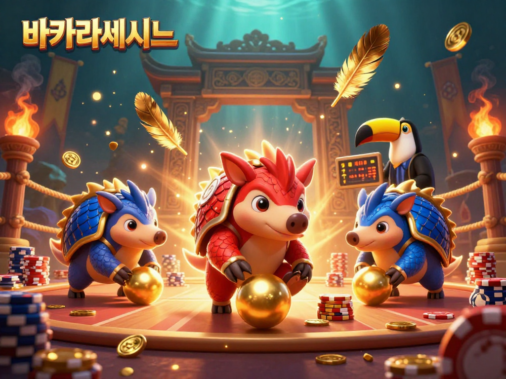 바카라사이트에서 바카라를 즐기는 경쟁적인 판골린 쌍의 3D 일러스트