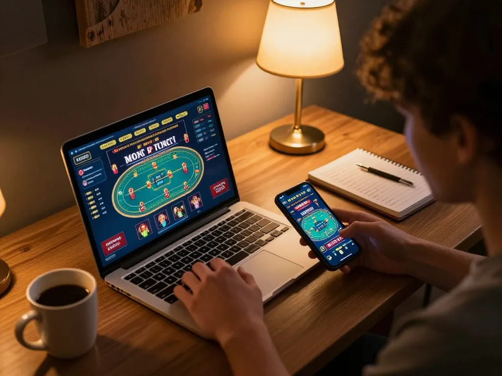 fun88 online gaming setup with a player engaged in casino gameplay at home