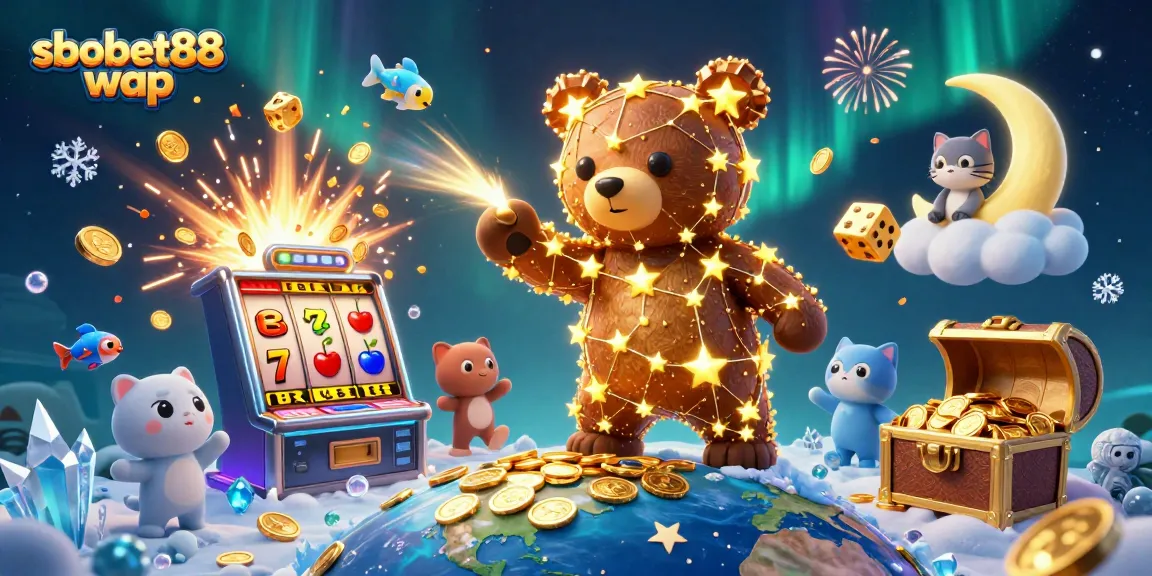 Engaging sbobet88 wap illustration featuring vibrant casino elements and starry characters.