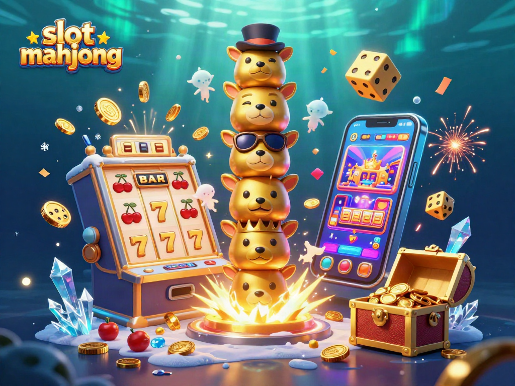 Experience the thrill of slot mahjong with this vibrant casino-themed illustration featuring dynamic characters and exciting game elements.