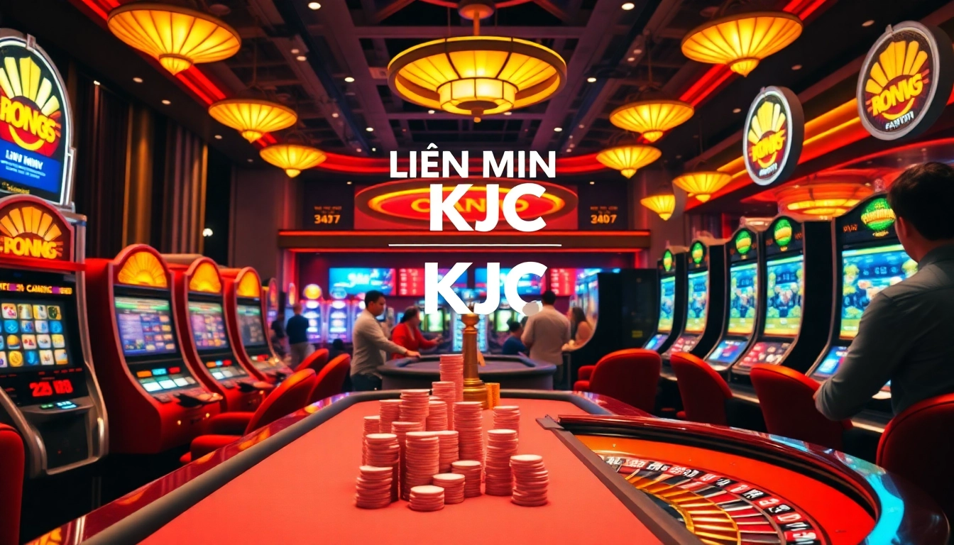 Engaging gamblers enjoying the excitement of LIÊN MINH KJC in a luxurious casino environment.