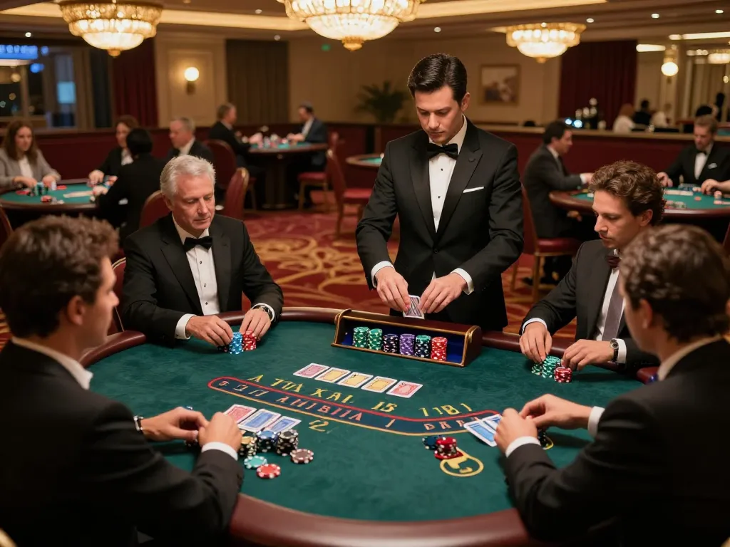Players at a z16 blackjack table making strategic decisions during an upscale casino game.