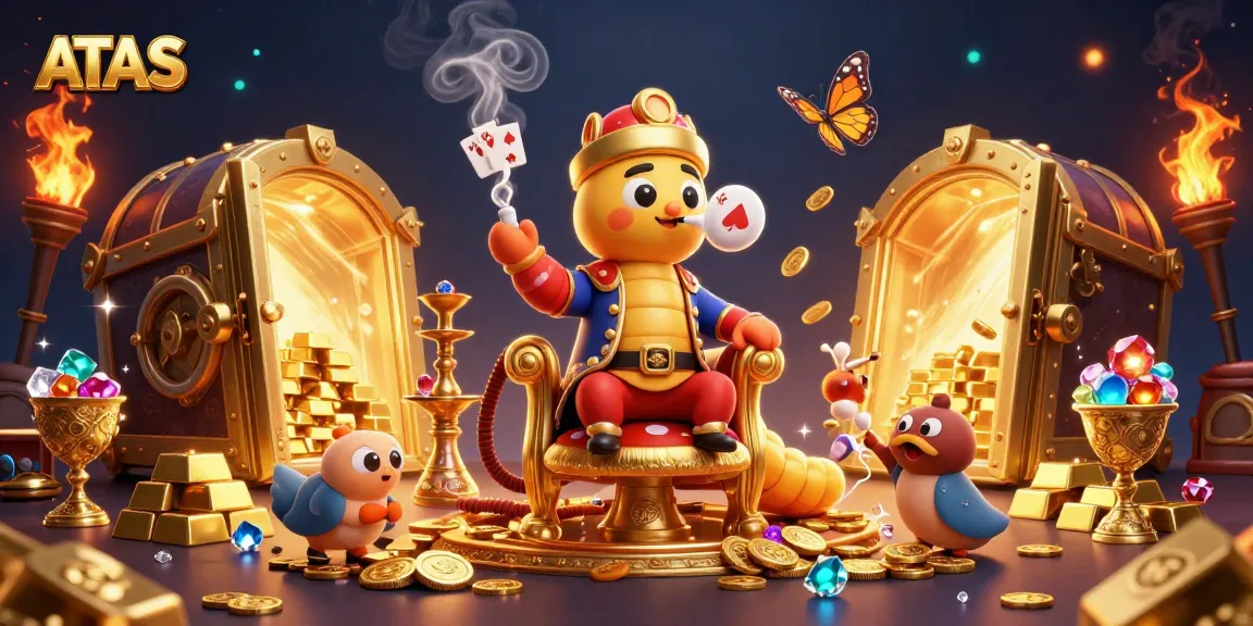 Win at ATAS Casino with an engaging illustration of a whimsical caterpillar enjoying the gaming thrill.