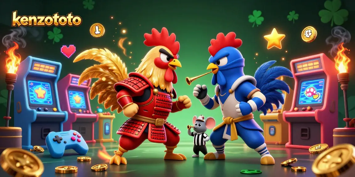 Kenzototo fights to win with exciting gaming elements and rooster characters in action.