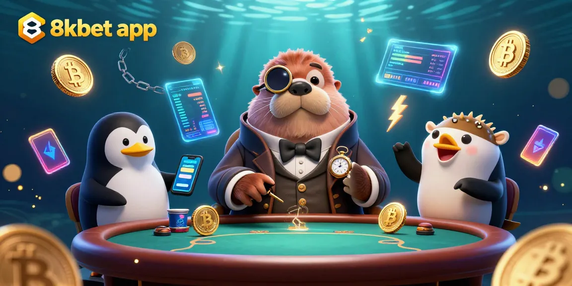 Play with excitement using the 8xbet app, featuring a jolly walrus and lively underwater casino action.