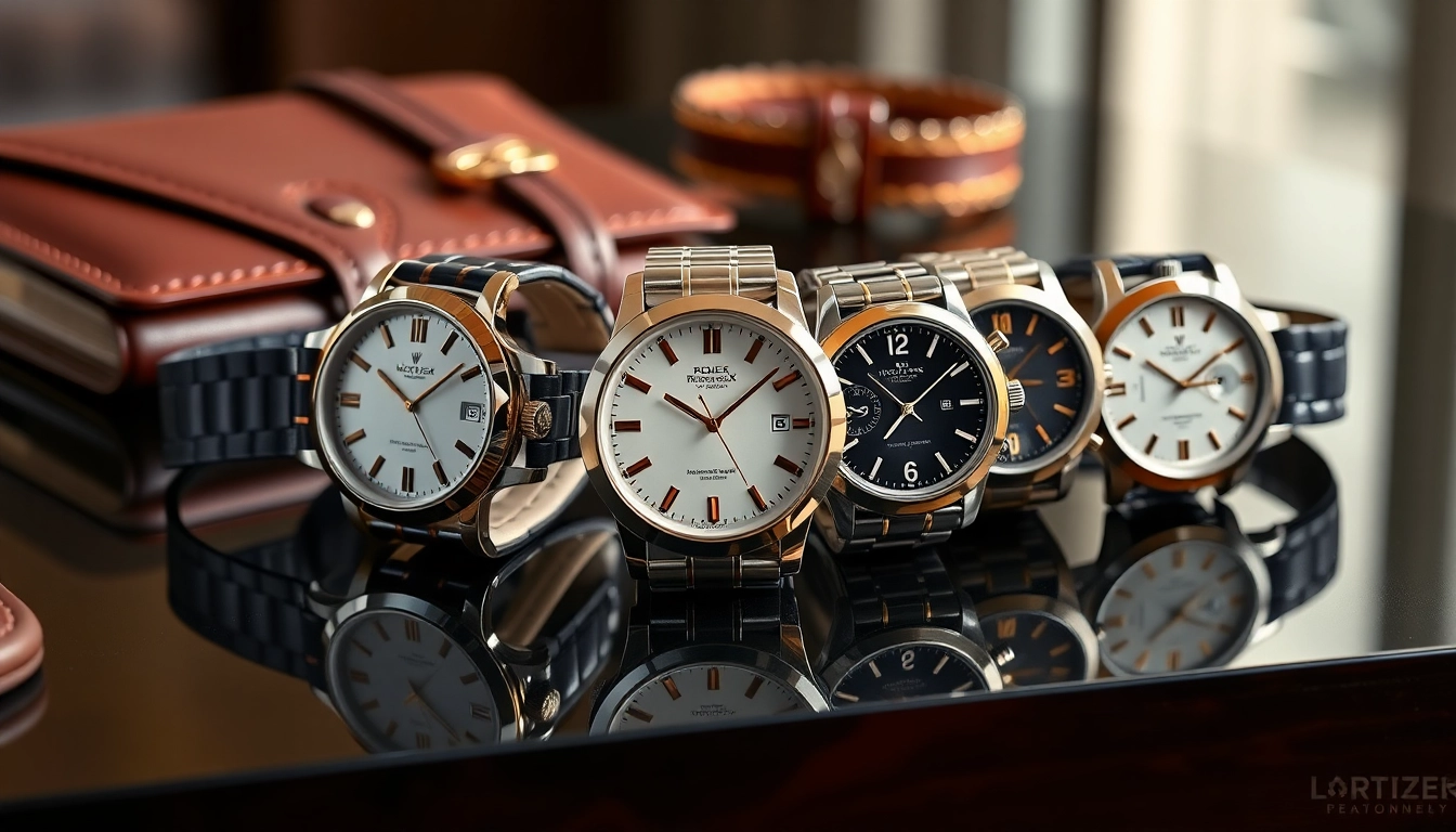 Showcase of replica watches highlighting luxury craftsmanship and design.