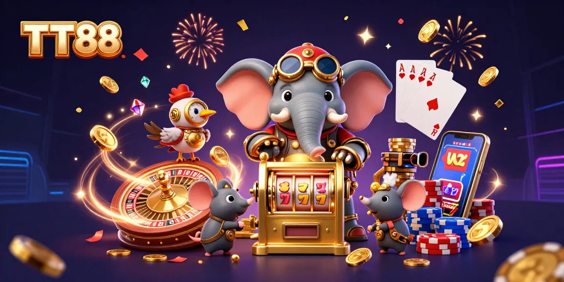 TT88's steampunk elephant engineer celebrates wins with dynamic casino elements.
