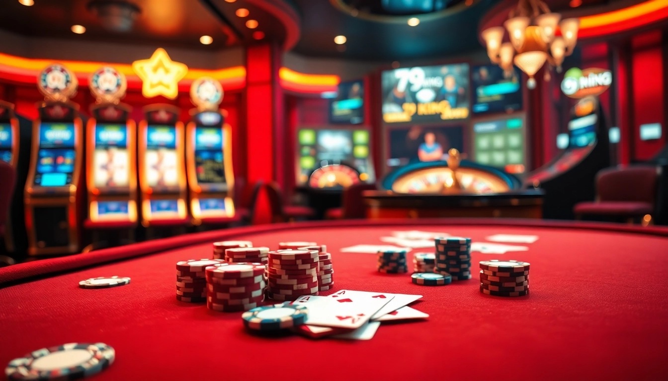 79king players enjoying an exciting casino experience at a luxurious poker table with vibrant chips.