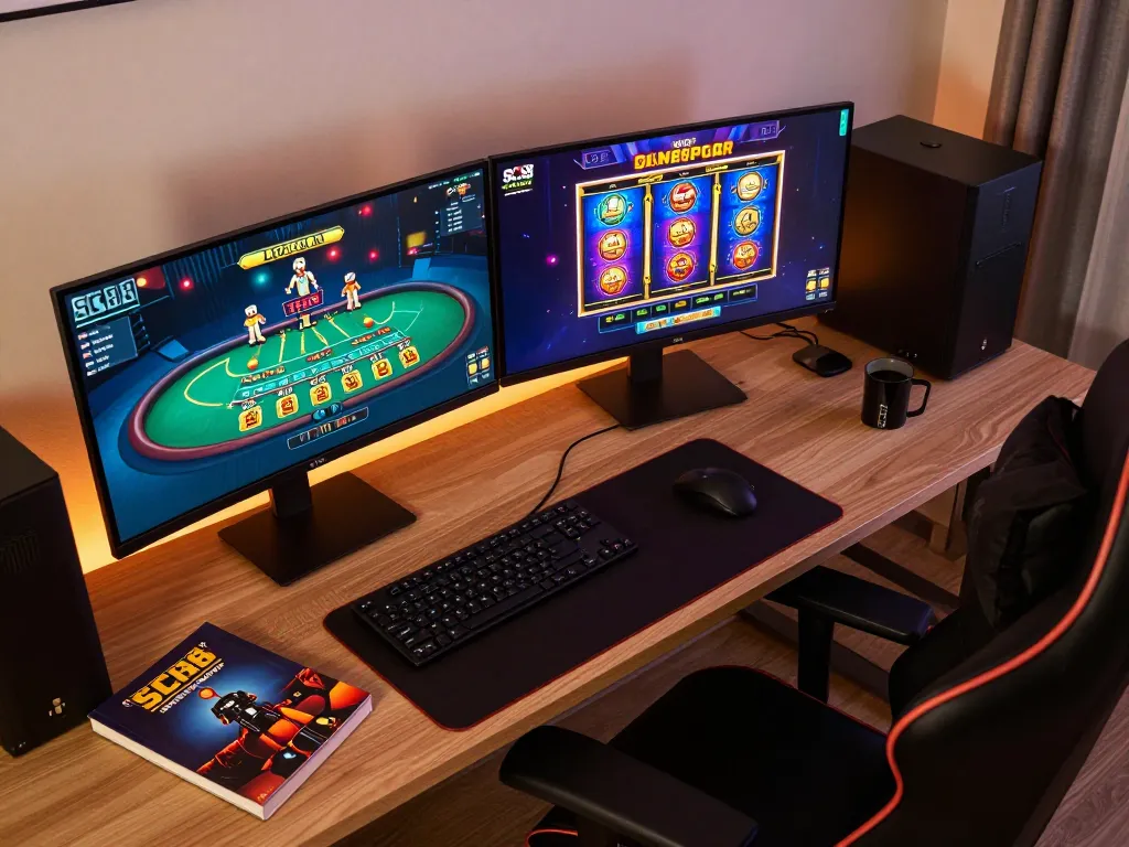 Engaging online gaming scene with SC88 interface showcasing gameplay on dual monitors