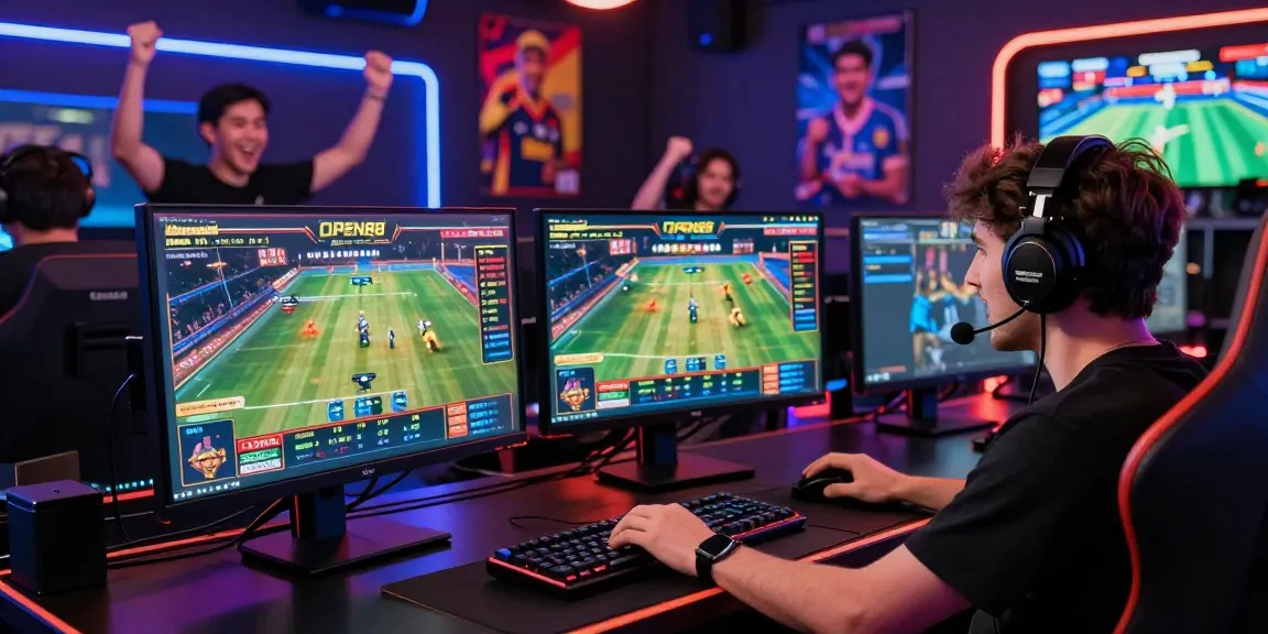 Player engaging with OPEN88 in a vibrant gaming setup with sports betting graphics.