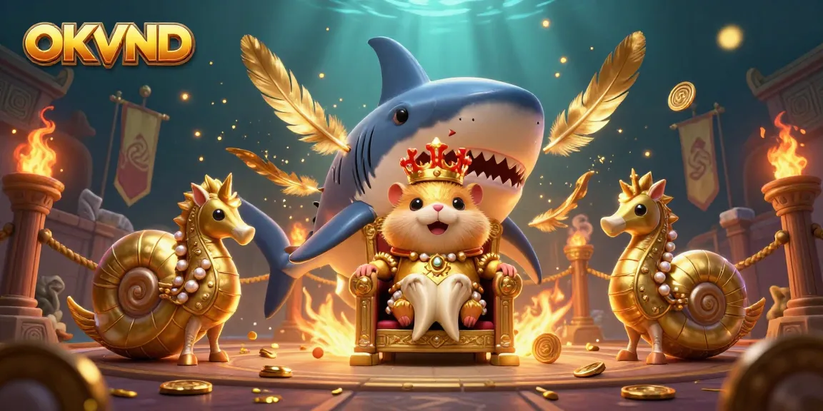 Experience thrilling gaming with OKVND as golden hamster king leads his royal seahorse guards.