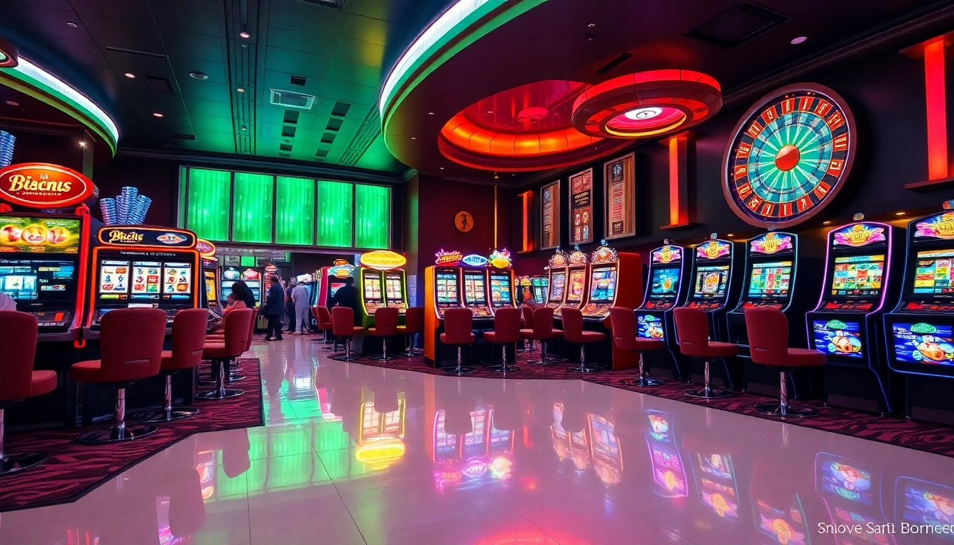 Players engaging with colorful slots at bro138, enjoying a vibrant casino atmosphere.