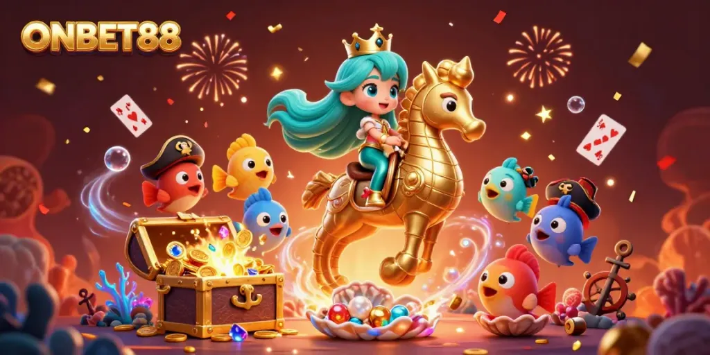Play exciting games at ONBET88 with vibrant casino-themed elements in an underwater setting.