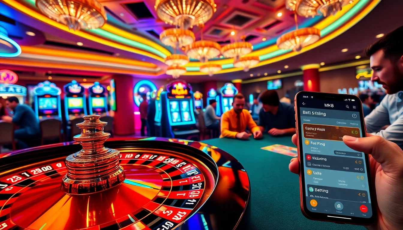 Experience thrilling roulette gameplay at MK8 casino with vibrant slot machines and poker action.