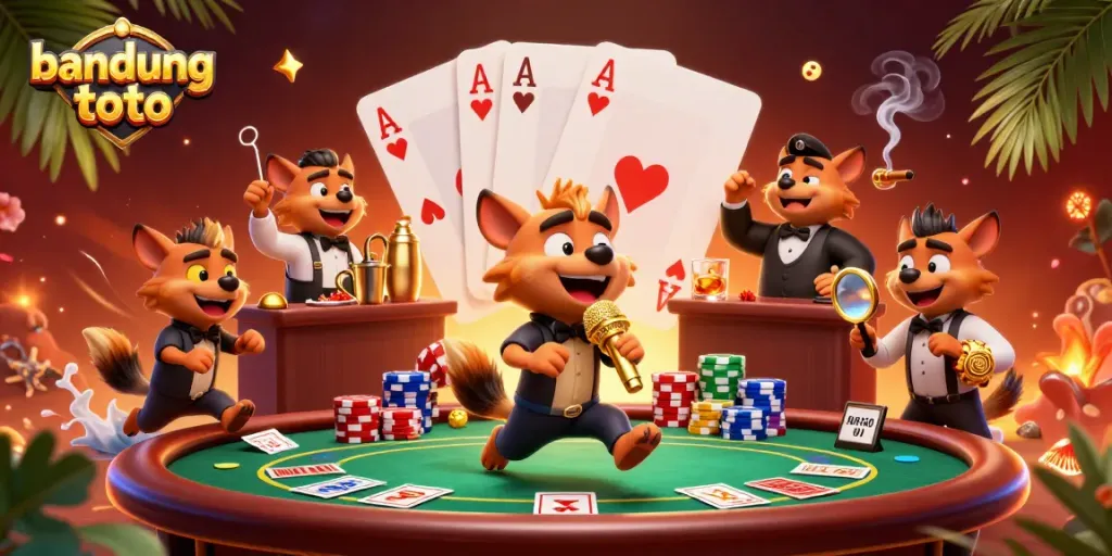 Experience the excitement of Bandung Toto in a vibrant casino scene with hyena characters.