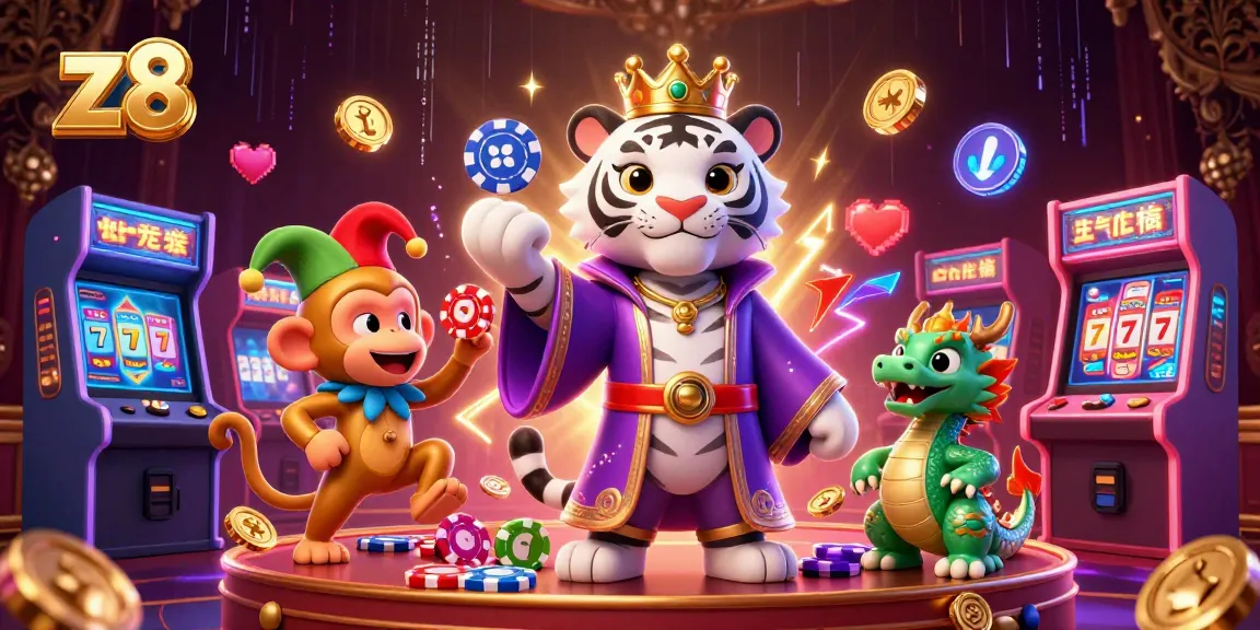 Play engaging casino games with z8, where vibrant characters interact in a thrilling gambling atmosphere.