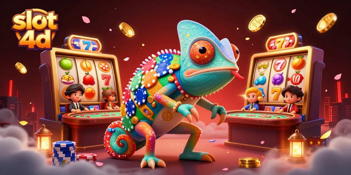 Engage with slot 4d gameplay featuring a vibrant chameleon casino owner in a dynamic illustration.