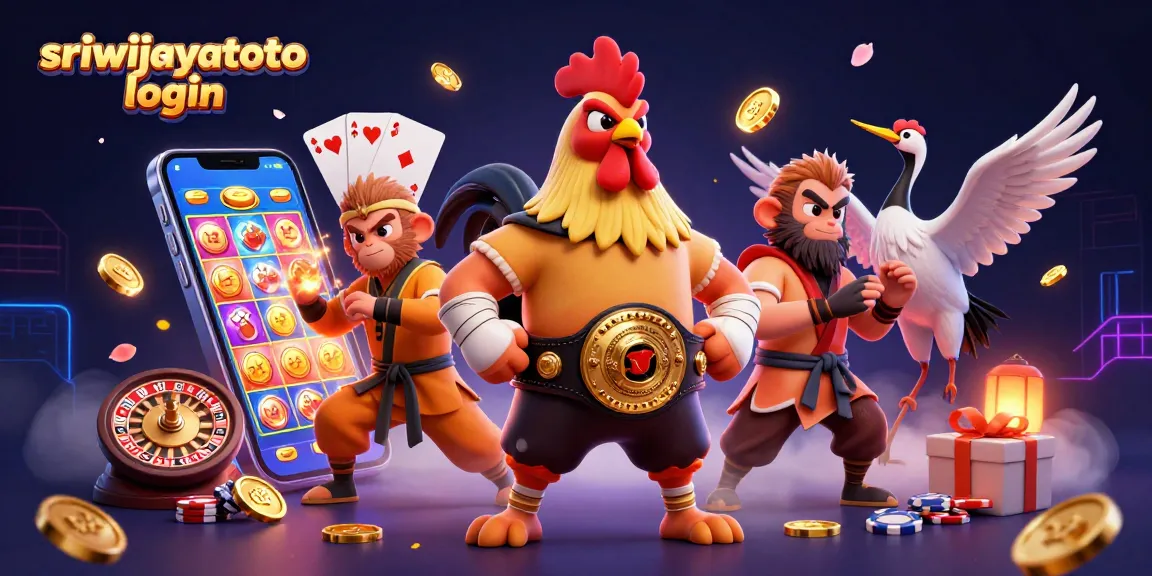 Experience the excitement of sriwijayatoto login with a dynamic 3D casino illustration featuring colorful gaming elements.
