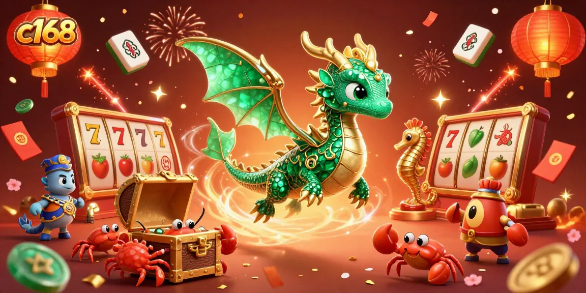 Experience the thrill of c168 slots with dragons and treasure in this vibrant casino scene.