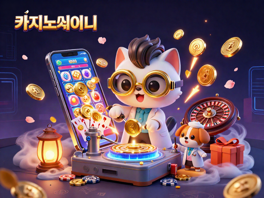 카지노사이트에서 슬롯 게임을 즐기며 황금 동전이 쏟아지는 장면을 그린 일러스트입니다.