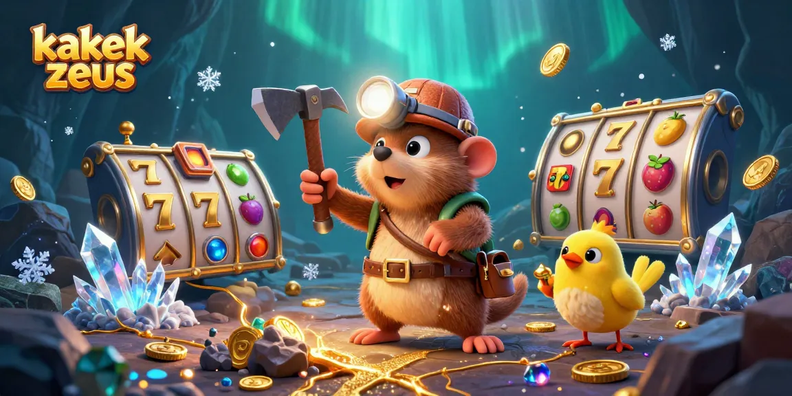 Engage kakek zeus while playing slots in an ultra-detailed casino illustration with treasures.