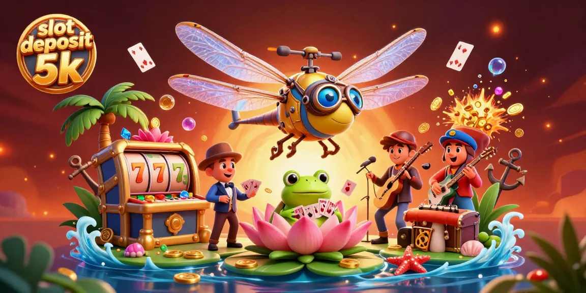 Experience big wins at the slot deposit 5k casino with vibrant colorful slot reels and cartoon characters.