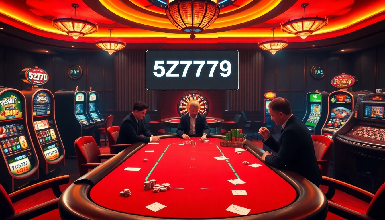 Experience the thrill of 5Z7779 with players strategizing at a luxurious poker table.