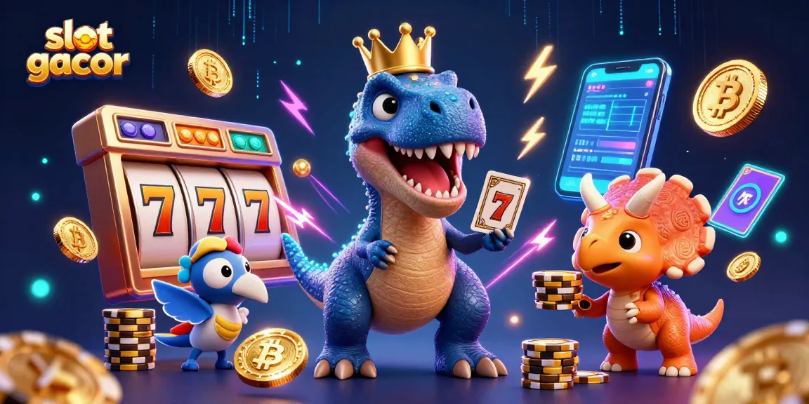 Melihat slot gacor dengan karakter 3D bermain di kasino sambil mengumpulkan koin emas dan jackpot.
