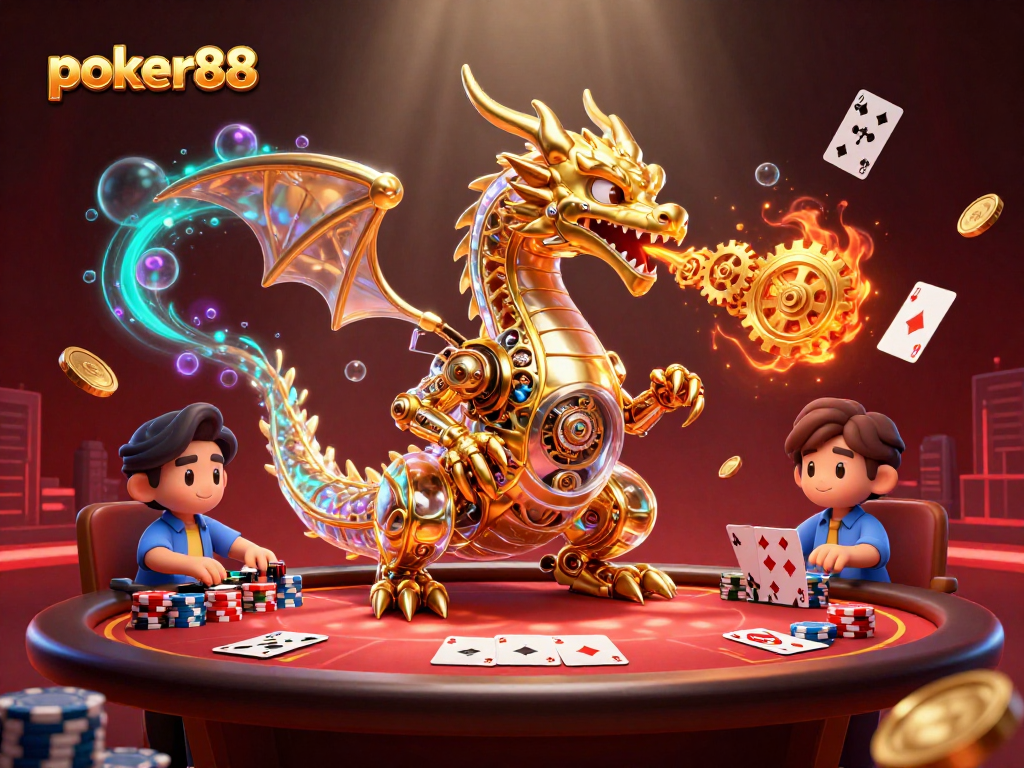 Menangkan permainan poker88 dengan meja poker dan tumpukan chip dalam latar belakang yang menakjubkan.