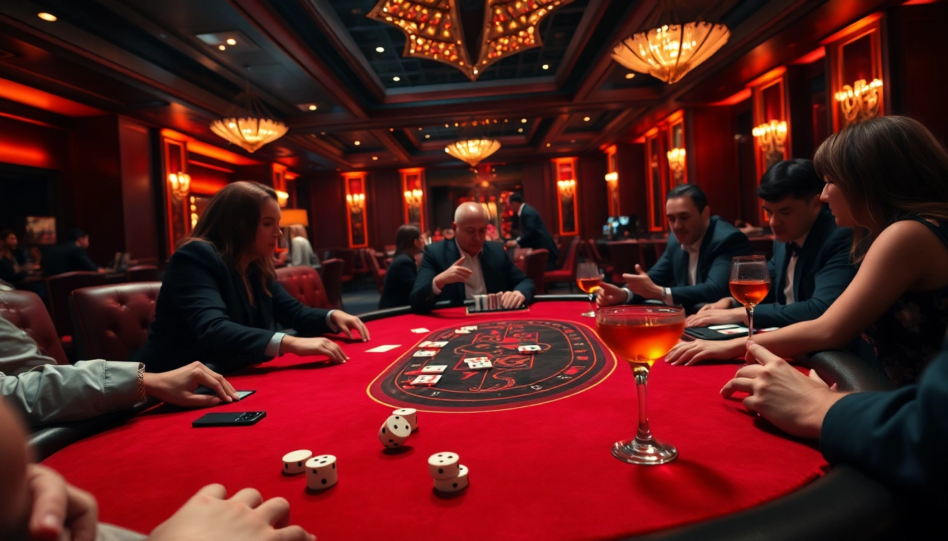 Menghadapi permainan kasino bbni4d dengan suasana mewah dan pemain aktif di meja poker.