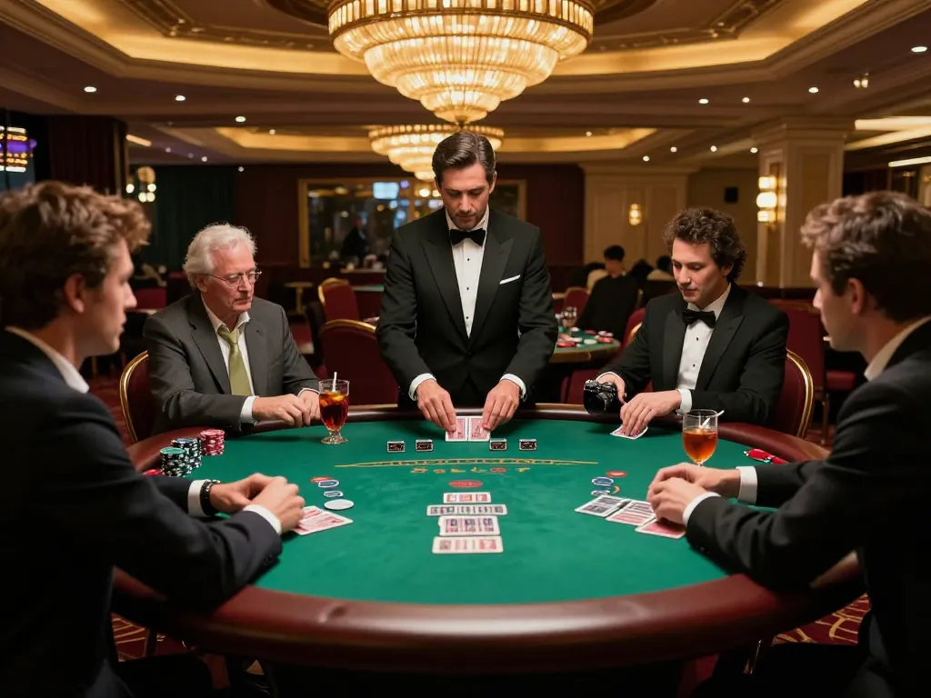 Players at a Q88 blackjack table focusing on their strategic gameplay in a luxurious casino.