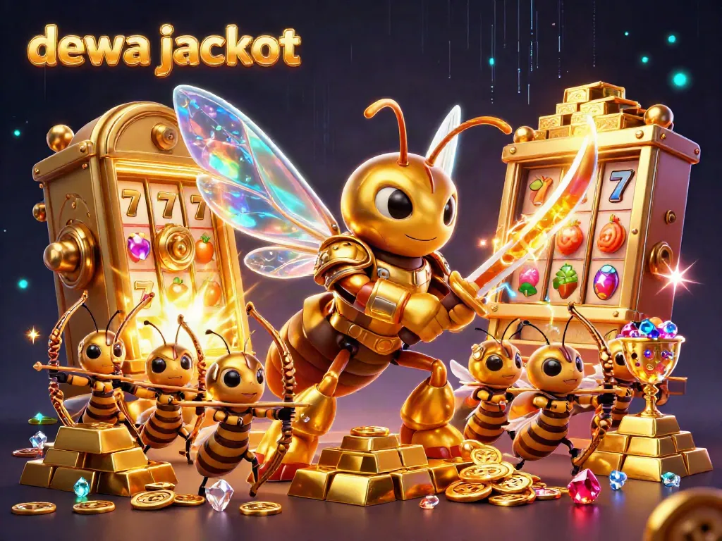 Visualisasi dewa jackpot dengan hornet emas dan elemen kasino menakjubkan.