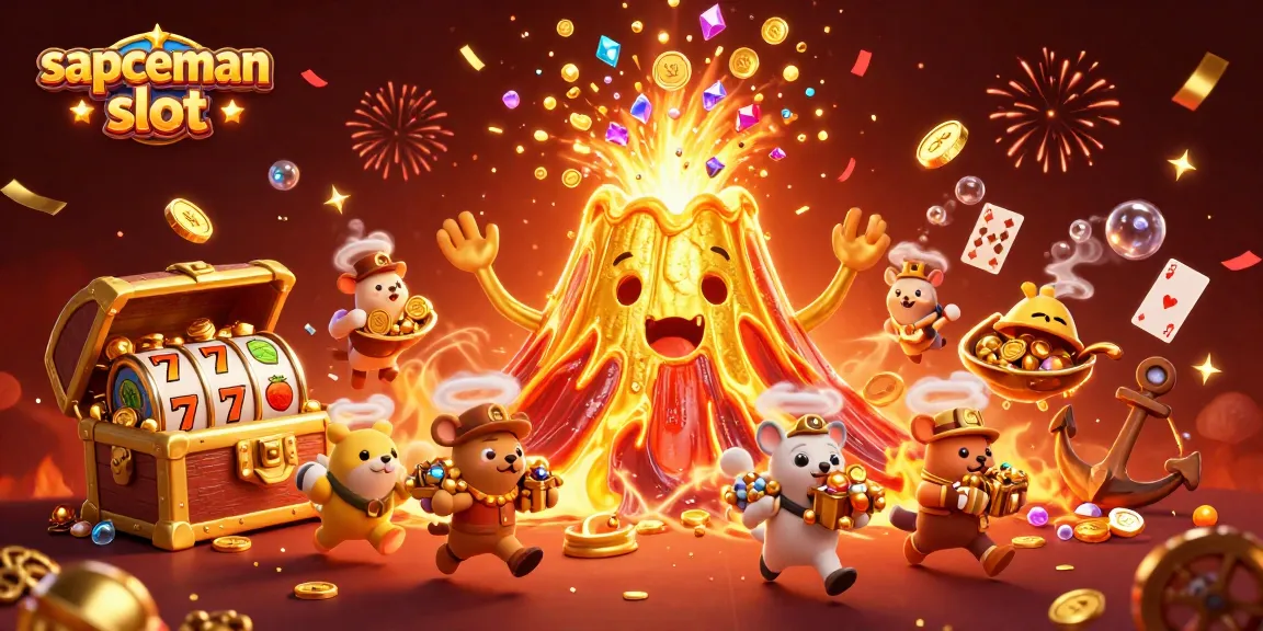 Explore the thrilling sapceman slot experience with a triumphant golden volcano amidst treasure.