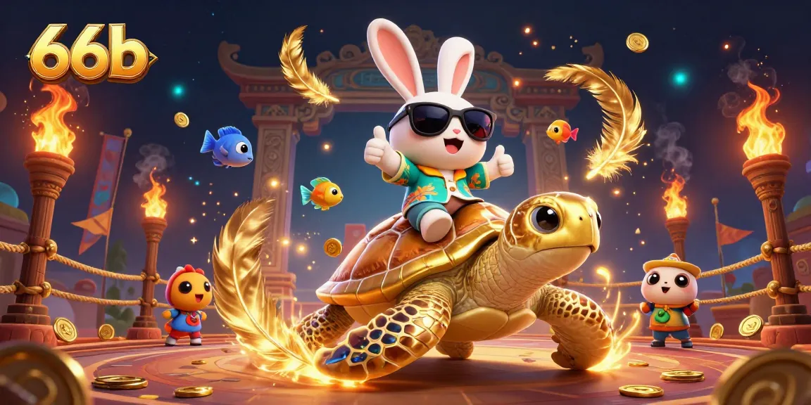 Place bets and win with 66b's vibrant casino adventures featuring a lucky rabbit and golden sea turtle.