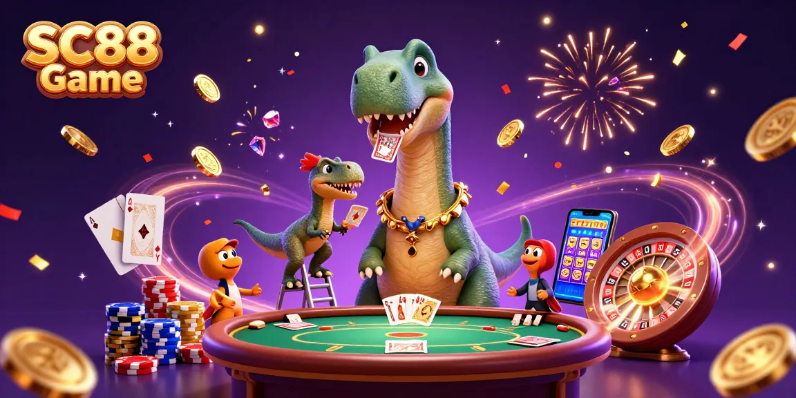Engage with SC88 Game at a vibrant casino scene showcasing fun characters and action.