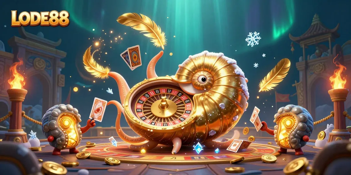Engage with LODE88 through an immersive casino scene featuring a giant nautilus and dynamic game elements.