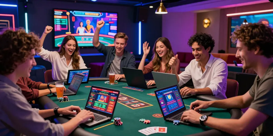 Friends enjoying online casinos that accept credit cards, vibrant nightlife atmosphere with gaming excitement.