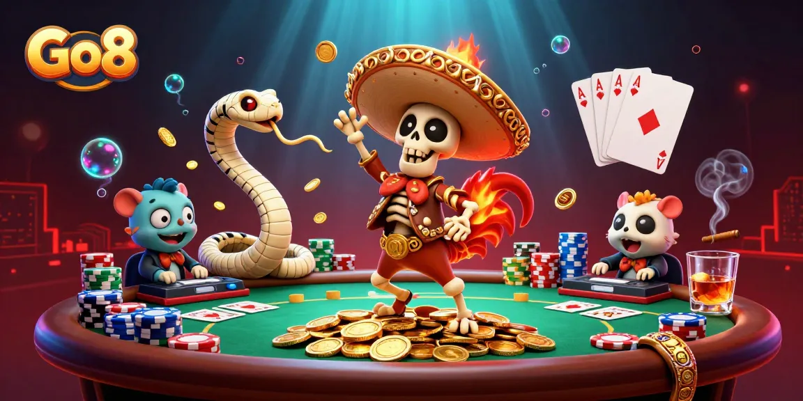 Engage with Go8's thrilling casino experience featuring animated characters and vibrant gaming elements.
