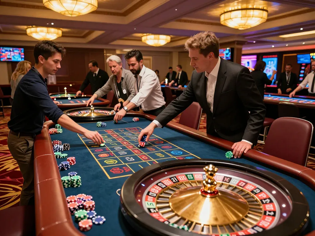 Engaging roulette gameplay scene showcasing bets being placed with colorful chips during an exciting round, featuring ดูหนังใหม่ elements in a vibrant casino setting
