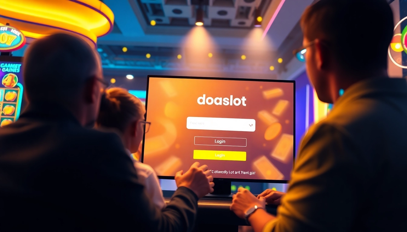 doaslot login interface with vibrant gaming elements and enthusiastic players.