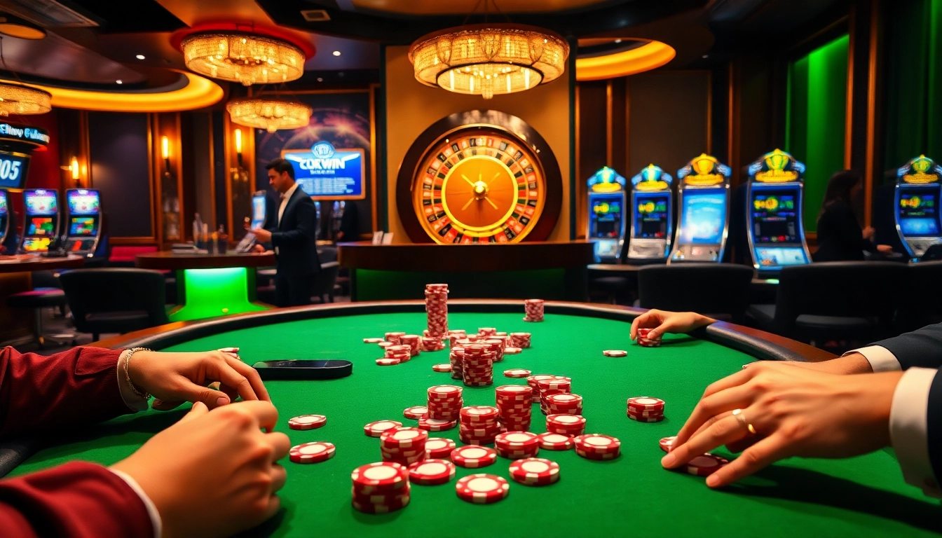Players at a high-stakes poker table, highlighting the thrill of gambling at https://kkwin.co.com/ casino experience.