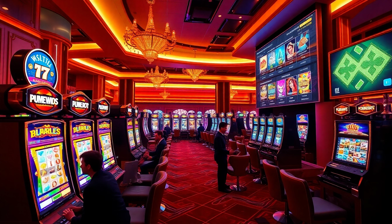 Engage with thrilling slot online games amid a luxurious casino atmosphere, showcasing vibrant machines and real-time jackpots.