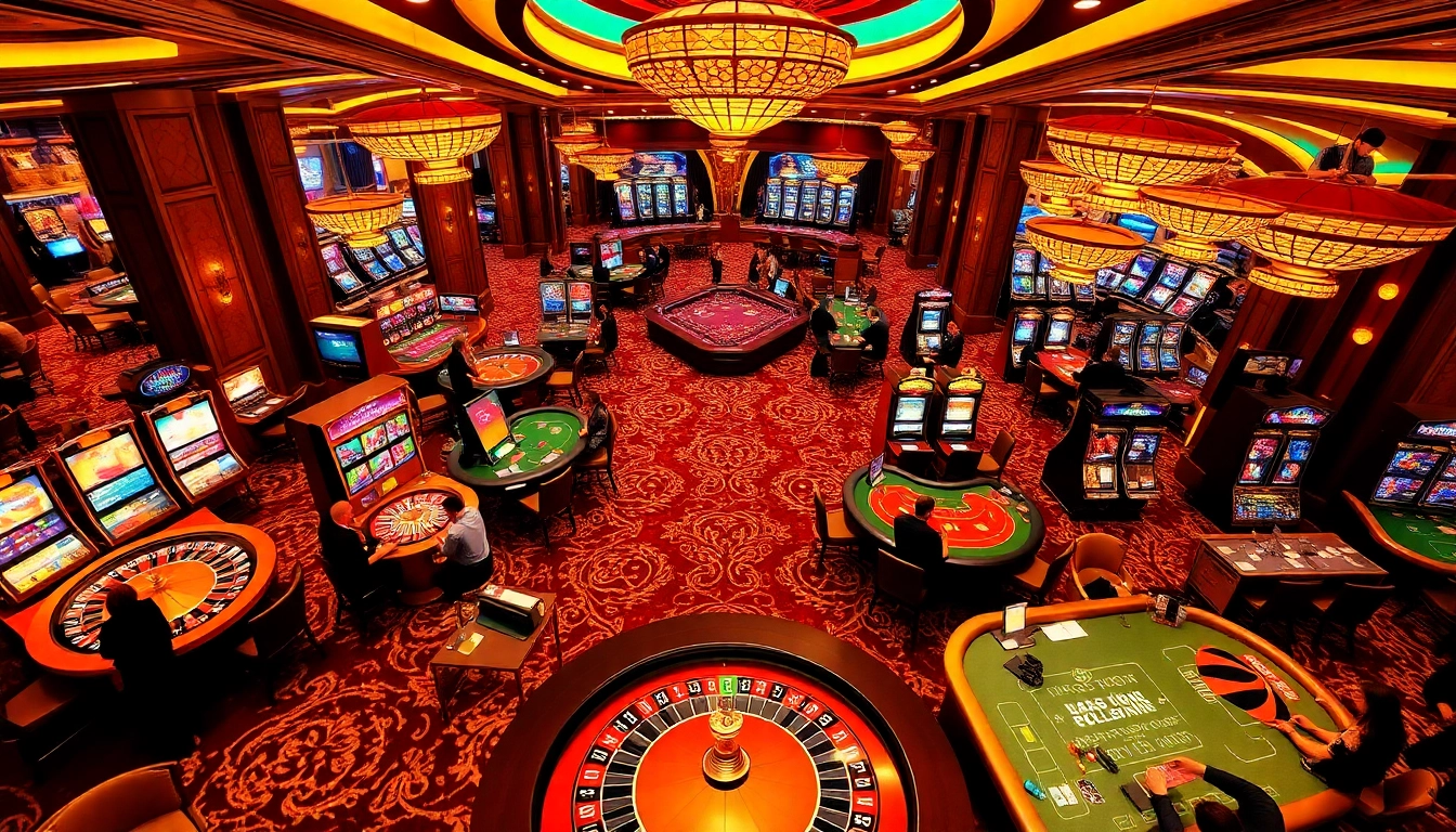 Gamblers enjoy thrilling games at xx88tv.com, showcasing an exciting casino atmosphere with roulette, poker, and vibrant slot machines.