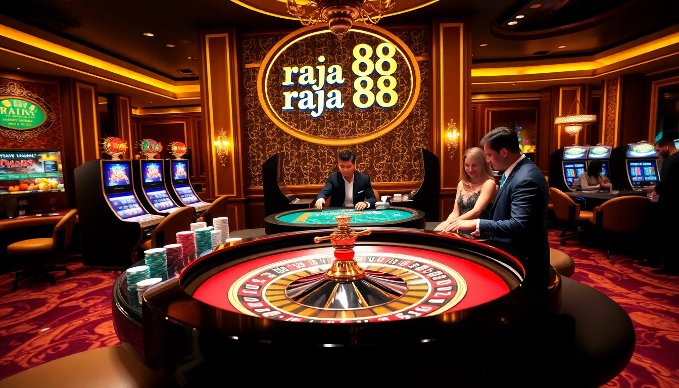 Engaging players at the raja 88 casino table with vibrant chips and cards.