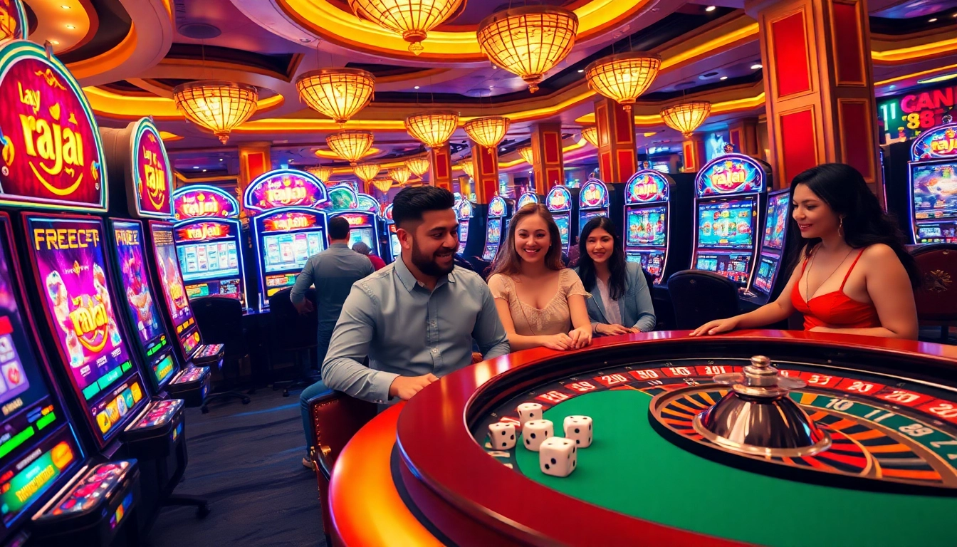 Experience the thrill of raja 88 at a luxurious casino filled with slot machines and eager gamblers.