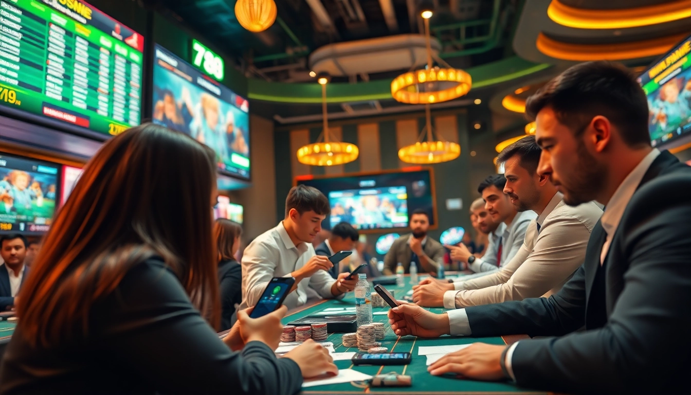 Exciting scene of players engaging in live sports betting with 789 bet, capturing a dynamic casino atmosphere.